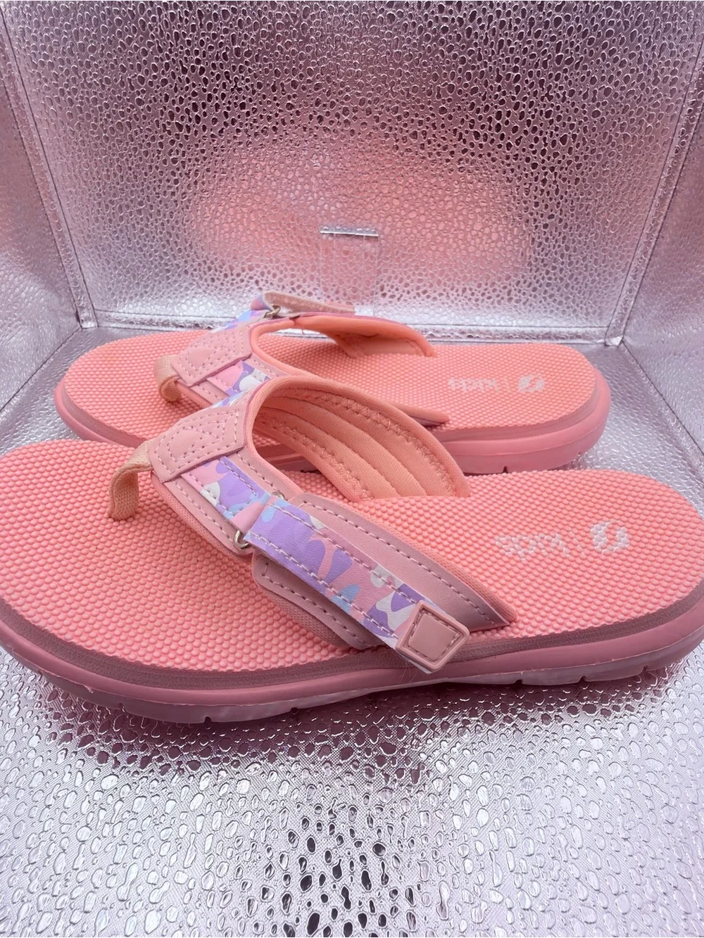 Girls Coral Pink Floral Accent Thong flip flop Sandals
